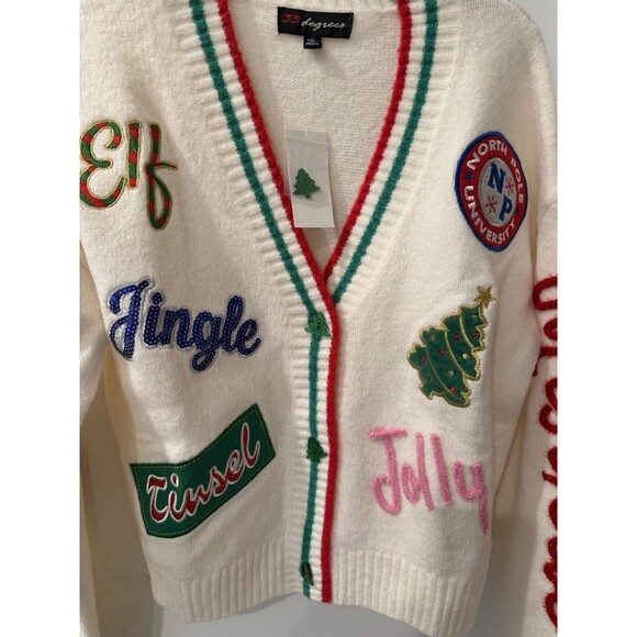 Women's Holiday Patchwork Festive Graphic Cardigan Size Small NEW VIRAL RARE - Picture 6 of 8